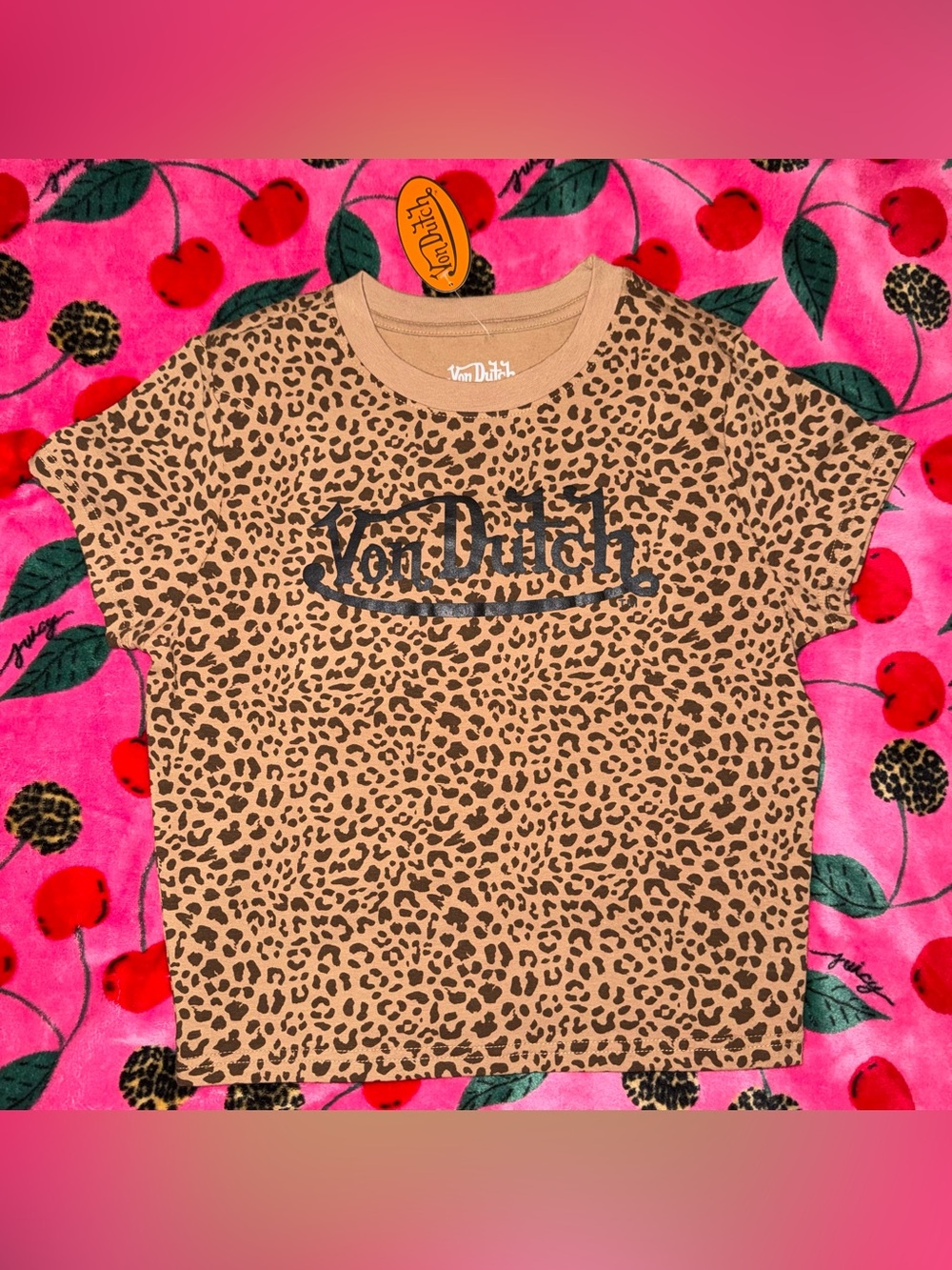 NWT Von Dutch Cheetah Print Short Sleeve Shirt Size Large